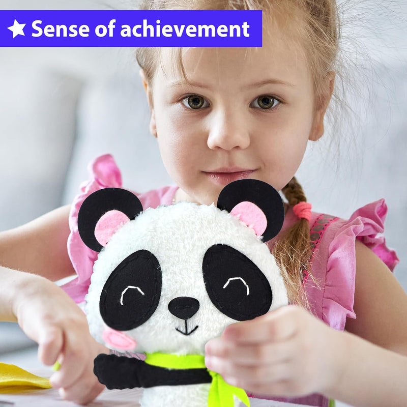 KRAFUN Panda Animal Sewing Kit for Kids Beginner My First Art & Craft, Includes Panda Doll Stuffed Animal, Instructions & Plush Felt Materials for Embroidery, Age 7 8 9 10 11 12 - Image 4